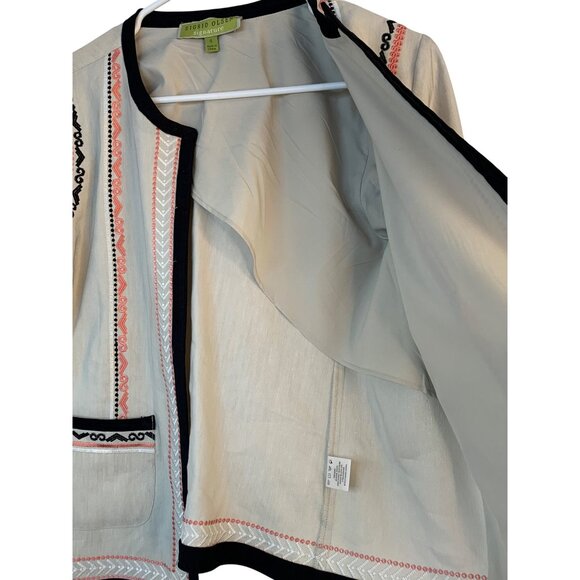 Sigrid Olsen Signature Embroidered Beige Linen Crop Boxy Jacket Size 4 9012 New - Picture 6 of 12